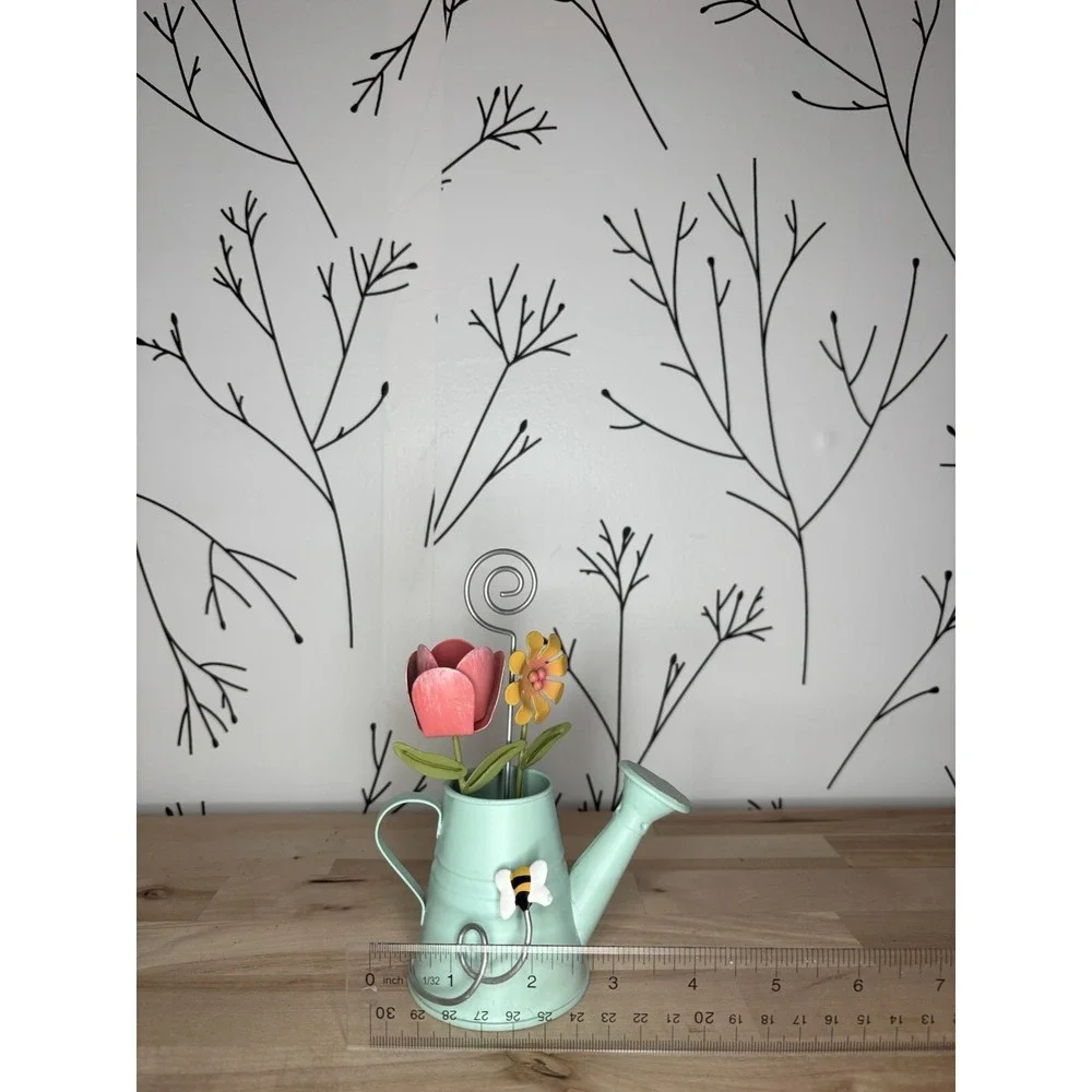 Watering‎ Can Photo Holder Flowers Bee Whimsical Mint Green